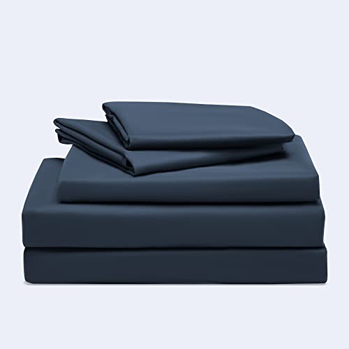 SLEEP ZONE Bed Sheet Sets Temperature Regulation Soft Wrinkle Free Fade Resistant Easy Sheets 4 PC, Navy Blue,King