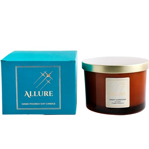 Allure Living Sweet Surrender Luxury Carnation & Musk Soy Candles Large 3 Wick Jar Candle | Up to 40 Hours Burning Time | Natural Soy Wax | Relaxing Aromatherapy Aesthetic Candle Scented Candle