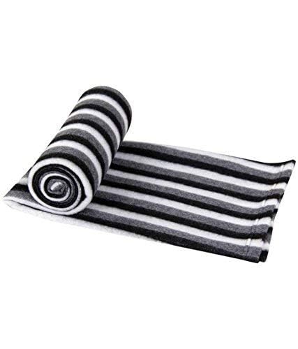 SoftTouchy All Season Multipurpose Striped Line Polar Fleece/Summer AC Blanket/Single Bed Blanket/Light Weight Blanket (Black - Pack of 1)