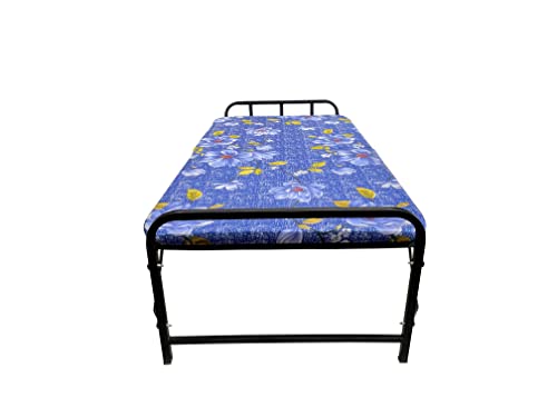 PALMEN Folding Bed Single for Sleeping, 2 Inch Soft Mattress Top Single Size Cot 3x6 ft (Powder Coating Black Matte Finish)