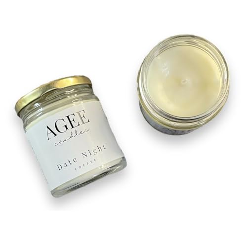 AGEE Scented Soy Wax Candle - Transparent Jar with Golden Lid - 100% Natural, Alcohol & Phthalate Free Fragrance - 38 Hr Burn Time (Date Night - Coffee)