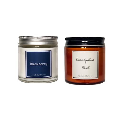 Better co Scented Soy Wax Amber Jar Candle Organic Luxury Aroma Burning Time Upto 20 Hours. Combo Pack of BlackBerry and Eucalyptus + Mint