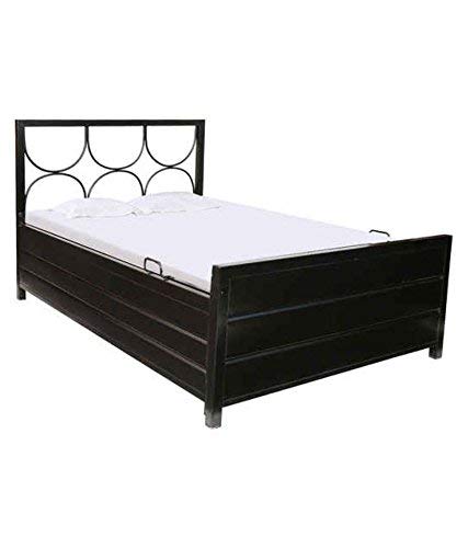 Royal Interiors Circulus Metal Matte Finish Bed with Hydraulic Storage with Foam Mattress (King Size, Black)