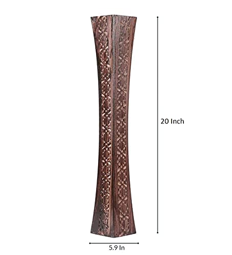 Spanglers Wooden Floor Flower Vase with Beautiful Cutting Design Brown 24 Inch