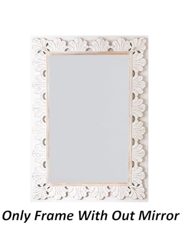 WILDWOOD Wood Wall Mirror | Wall Hanging | Wall Frame | Wall Mounted | for Living Room | Bedroom | Carving Frame Only Frame with Out Mirror (36"x24" Inch)