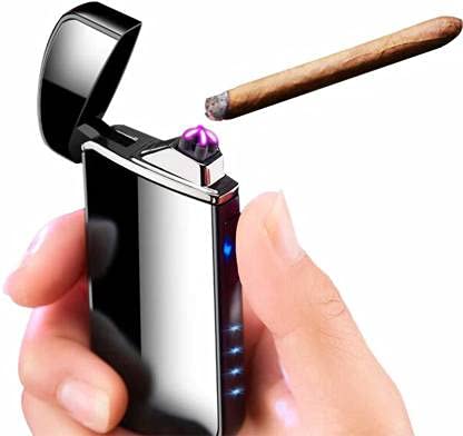 VOFFY ARC LED Lighter with Smart Finger Touch Sensor USB Electric Lighter Flameless Windproof Rechageable Double Plasma Arc Lighter for Cigarette-Fancy Stylish,Cigar,Gift & Outdoor/Indoor(Balck)