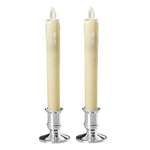 CALANDIS 2pcs Warm LED Candle Romantic Swing Flame Real Candles Home Wedding Silver B