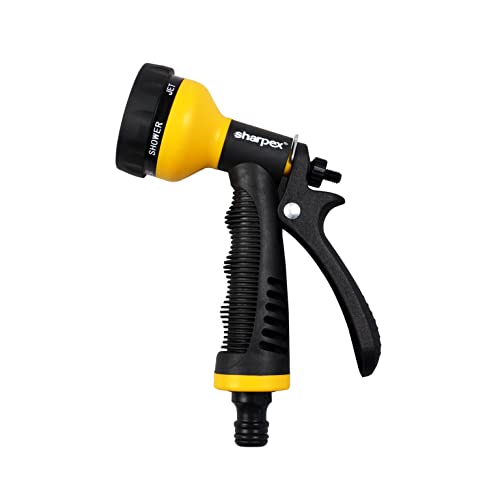 Sharpex High Pressure Water Gun Nozzle Spray for Garden Hose, Lawn, Car Washing, Bike Washer, Pets cleaning Sprinkler Water Gun - Heavy Duty Multi Adjustable Sprayer Nozzle For Pipe (Yellow), Plastic