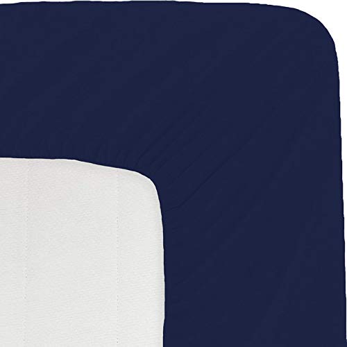 Sweet Dream's 850 Collection Egyptian Cotton Fitted Bedsheet 4 to 12 Inch Matress 15" Drop Doube Bed (48x75) Inches (4 by 6.3) Feet + 2 Pillow Covers (18x28), Navy Blue