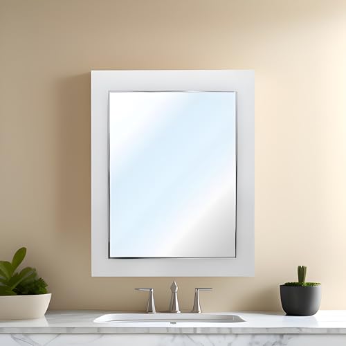 DONATO WALL MOUNTED WHITE BEVELLED MIRROR with LYCRA FRAME ALL SIDES SQUARE | 18"x24" INCHES MIRROR for LIVING ROOM and WASH BASIN | (COLOUR-WHITE/SIZE-18 x24 INCH) (DGM-11)