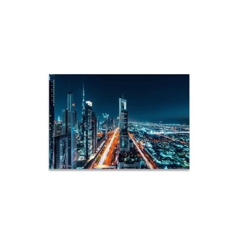 GADGETS WRAP Canvas Gallery Wrap Framed for Home Office Studio Living Room Decoration (14x11inch) - Skyscrapers At Night 4