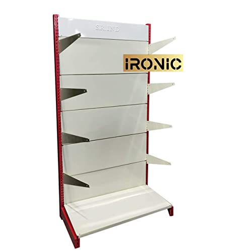 IRONIC Slotted Channel Rack | Grocery Rack | Multipurpose Adjustable Iron Rack for Kitchen, Shops and Book Shelf | Red & Ivory (Wall Rack 6FEET X 3FEET) 5 SHELFS (RED), Iron