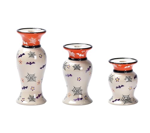 Temp-tations Set-of-3 Flowers & Flames Candle Stick/Pillar OR Vase, Ceramic (Boofetti), 10 in