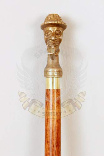 Spartan Street Antique Brass Sherlock Holmes Handle Wooden Crafted Wooden Shaft Walking Cane