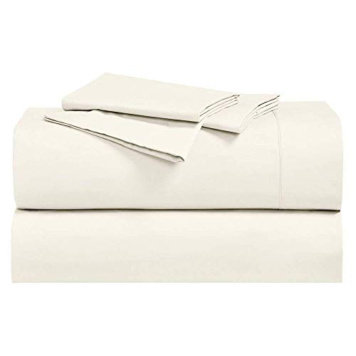 California King, Ivory : Abripedic Crispy Percale Sheets, 300-Thread-Count, 4PC Solid Sheet Set, 100% Cotton, 22 Inch Super Deep Pocket, California-King, Ivory