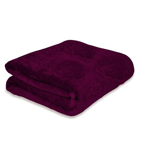 COMFORT PLANET 500 TC Polyester Micro-Mink Warm Ultra Super Soft Floral Mink Solid/Mink Double Bed Blanket (Wine, Double Bed - 90x90 Inch)