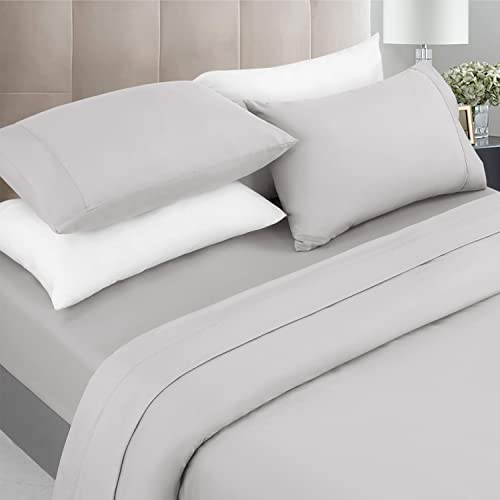 SONORO KATE 1000 Thread Count Bed Sheet Set 100% Egyptian Cotton Queen Size Sheet,Very Soft & Silky Sateen Weave Sheets,Luxury Hotel Fits Mattress Up to 16-20 inches Deep Pocket (Queen, Grey)