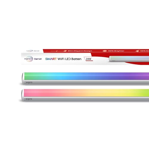 wipro Next Smart Wi-Fi 24W CCT+RGB LED Batten | 16 Million Colours | White Tunable | Dimmable |Scheduling |Scene Creation |Smart Grouping of Lights |Amazon Alexa & Google Asst. Compatible |Pack of 1