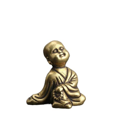 Wixine 1Pcs Brass Young Buddhist Monk Statue Exquisite Decor