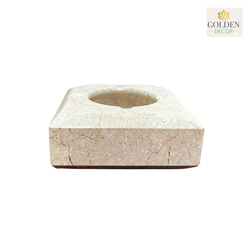 Square Marble Ash Tray, White and Grey