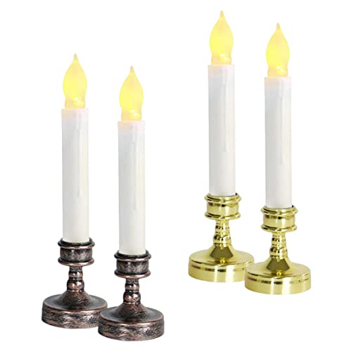 ATORSE® 2Pcs Led Candle Light Window Taper Candles Flickering for Wedding Decoration Aureate