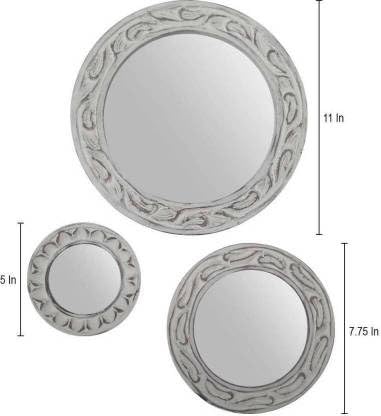 Vas Collection MDF Mirror Frame Fro Wall Decor,Bedroom,Living Room,Bathroom & Hallway,A Collection of 3 Mirrors(White Antique)