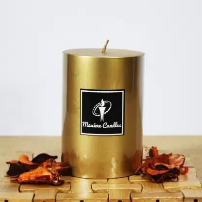 The Decor Affair 1 Pcs Hand-Poured Golden Pillar Candle with Spellbinding Beauty, Extraordinary Longevity, and Unparalleled Decorative Allure