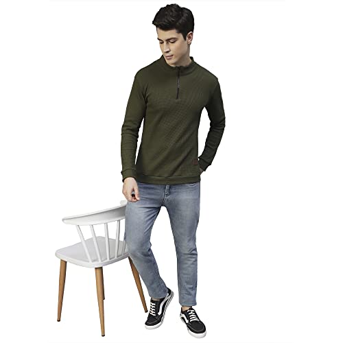 Rigo Men Olive Henley Neck Full Sleeves Waffle Knit T-Shirt