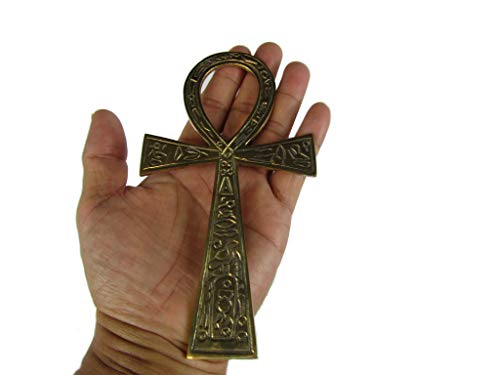 CircuitOffice Brass Ankh with Carvings (3.5" x 6.5"), for Ancient Egypt, Altars, Walls, Reiki, Metaphysical, Age, Wicca, Healing, Vitality, Wholeness, Decoration or Gift