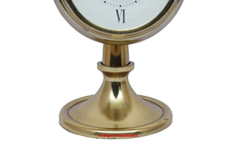 Nauticalia Antique New Simple Look Brass Antique Finish, 10 Inches Moon Stand Table Clock for Living Room and Office, Spring Wound Clock