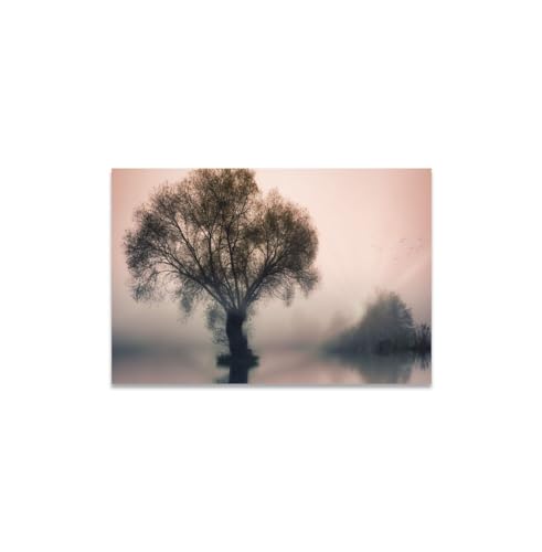 GADGETS WRAP Canvas Gallery Wrap Framed for Home Office Studio Living Room Decoration (14x11inch) - Trees On Lake