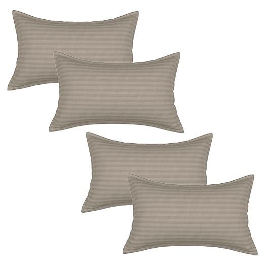 Rf Relaxfeel Microfibr Feeling Satin Stripe Fabric Bed Pillow for Sleeping Set of 2 Beige(17x27)