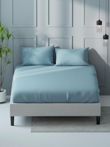 NAUTICA Super Soft 100% Cotton XL King Size Bedsheet with 2 Pillow Covers -3pc Set (compass-400) | 400TC | Ultra Soft Satin Fabric Solid-jeanblue