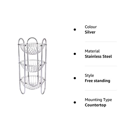 Vidhya Enterprise Stainless Steel Fruits and Vegetables Round, Basket, Rack, Stand, (Color Silver)