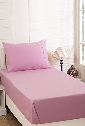 Shri Anand Creations Cotton Solid Bedsheet for Bed with Pillow Cover (Pink, Single)