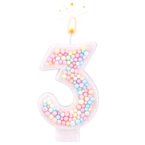 Birthday Candles, 0-9 Number Macaron Cake Candles Glitter Cake Topper Decorations for Wedding Anniversary Birthday Party (3)