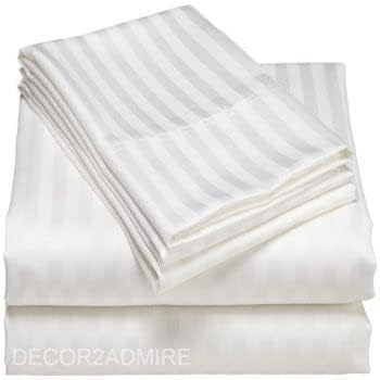 Cool Dealzz White Doble Bed Sheet 100% Cotton 400 tc Stripe with 2 Pillow Cover,Size:90X100 Super Queen Size