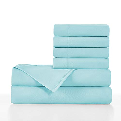 BASIC CHOICE 6 Piece Sheet Set - Luxury Soft 2000 Series Wrinkle & Fade Resistant Bed Sheets - King, Light Blue