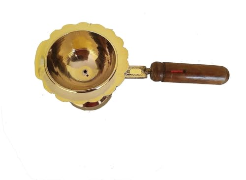 Brass Ashtray with Wooden Handle, 10 cm Diameter