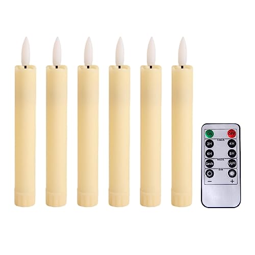 SAZ DEKOR 6X LED Candles 3D Wick Flameless Taper Candles for Wedding Party ivorys White