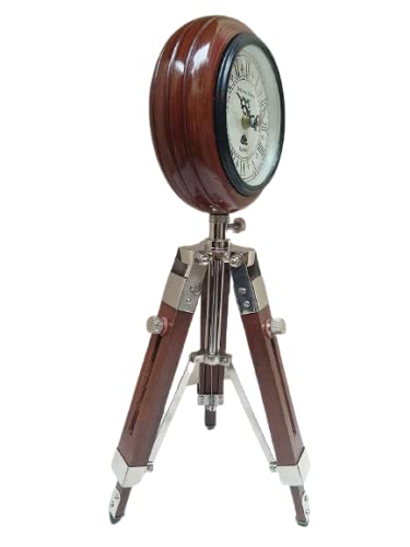 Royal Collection Antique Wooden Tripod Table Clock for Table Decor Office Living Room with Adjustable Height 12 inch