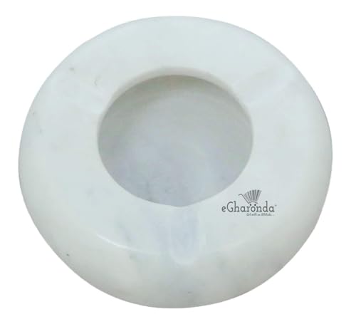 eGharonda Handmade White Marble 4 Inch Round Tabletop Ashtray for Home/Office/Hotel/Restaurant/Gifts