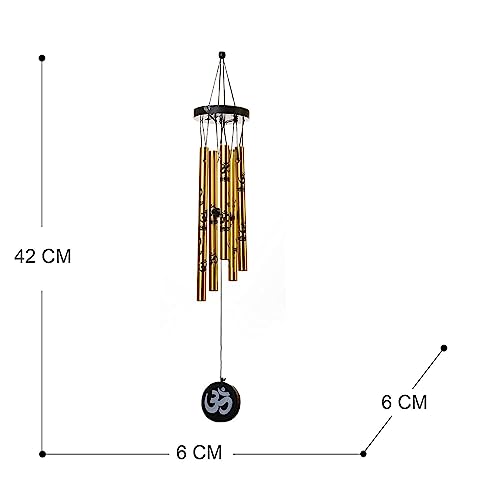 All in ONE Warehouse Feng Shui Metal Wind Chime with Om Print, 5 Pipes for Indoor & Outdoor in Your Home - 16 inch (Gold,Metal)