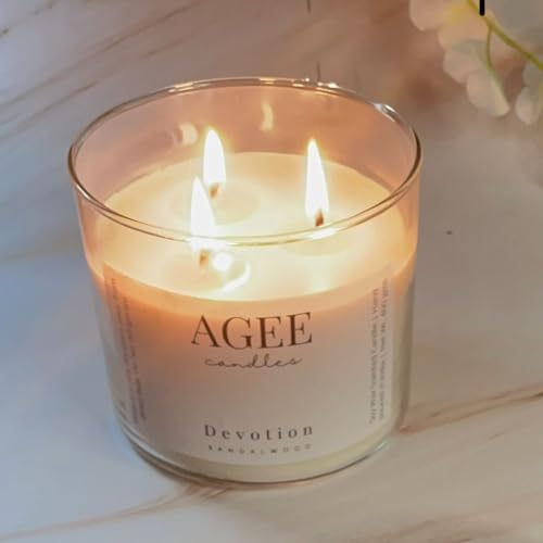 AGEE 3-Wick Scented Candle, 100% Soy Wax, Alcohol & Phthalate-Free, Clear Jar with Metal Lid, Richly Scented, 400g Net Weight, 45-Hour Burn Time (Simplicity - Vanilla)