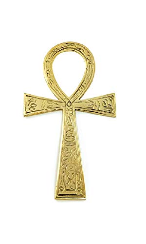 CircuitOffice Brass Ankh with Carvings (3.5" x 6.5"), for Ancient Egypt, Altars, Walls, Reiki, Metaphysical, Age, Wicca, Healing, Vitality, Wholeness, Decoration or Gift