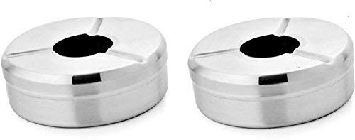Ashtray for Cigarette Steel Holder Tray with Lid for Home,Office Bar Silver Silver Stainless Steel Ashtray (Pack of 2)