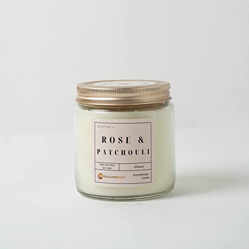 The Decor Mart Rose Patchouli Scented Candle Jar with Lid