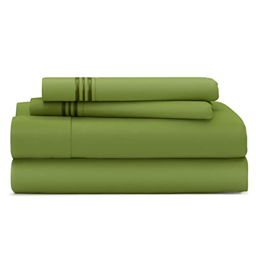 King Size Bed Sheets - Olive Green Luxury Sheet Set - Deep Pocket - Super Soft Hotel Bedding - Cool & Wrinkle Free - 1 Fitted, 1 Flat, 2 Pillow Cases - Dark Green King Sheets - 4 Piece