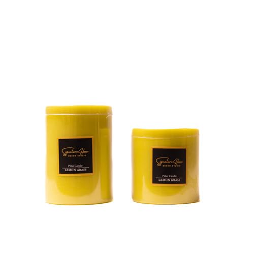 Signature Home Décor Studio Set of 2 Lemongrass Scented Small Pillar Candles