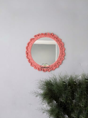 ARSHLAZA Macrame Hanging Wall Mirror with Macrame Round Mirror Art Boho Decor [MPINK4] Framed, Off-White